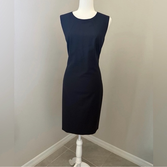 HUGO BOSS Black Midi Sheath Dress Women’s Size 10 Virgin Wool - Picture 6 of 15